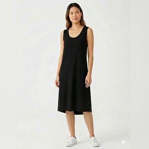 LILLA P DRESS BLACK COTTON MODAL HIGH LOW TANK MIDI POCKET SIZE MEDIUM